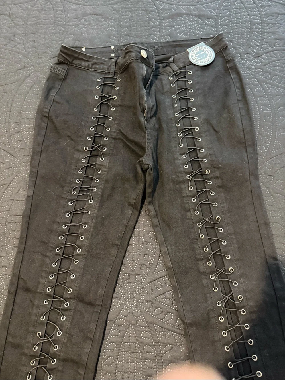 Women’s Black Skinny Jeans with Front Lace-Up Detail
